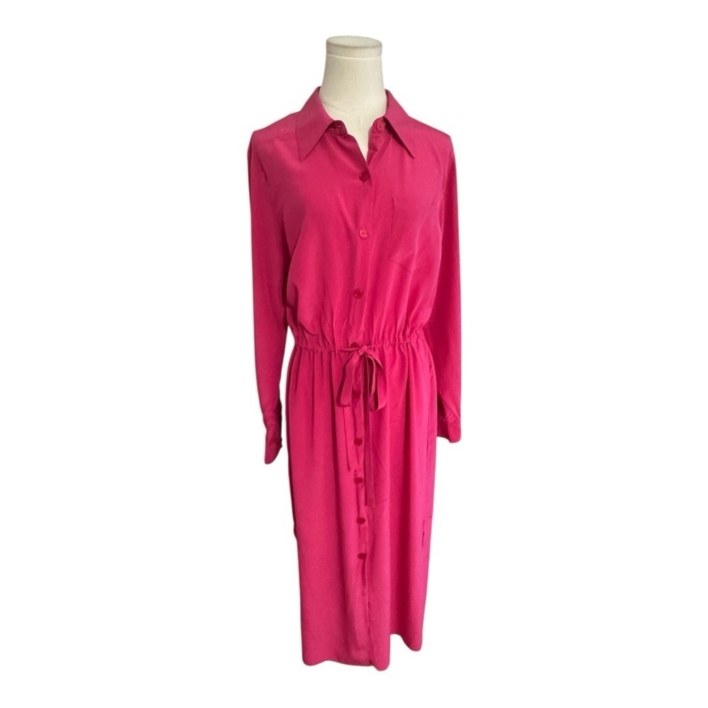 DVF 100% Silk Assets Diane Von FURSTENBERG Long Sleeve Button Up Shirt Dress M